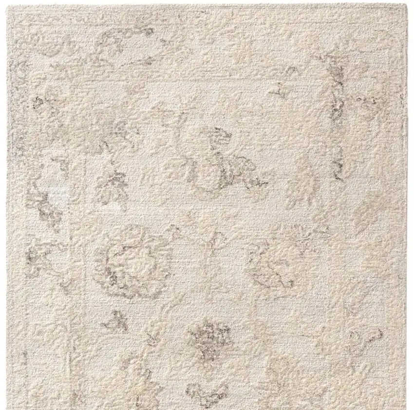 Ivory And Beige Wool Medallion Hand Tufted Square Rug Photo 5