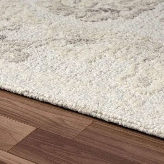 Ivory And Beige Wool Medallion Hand Tufted Square Rug Photo 7