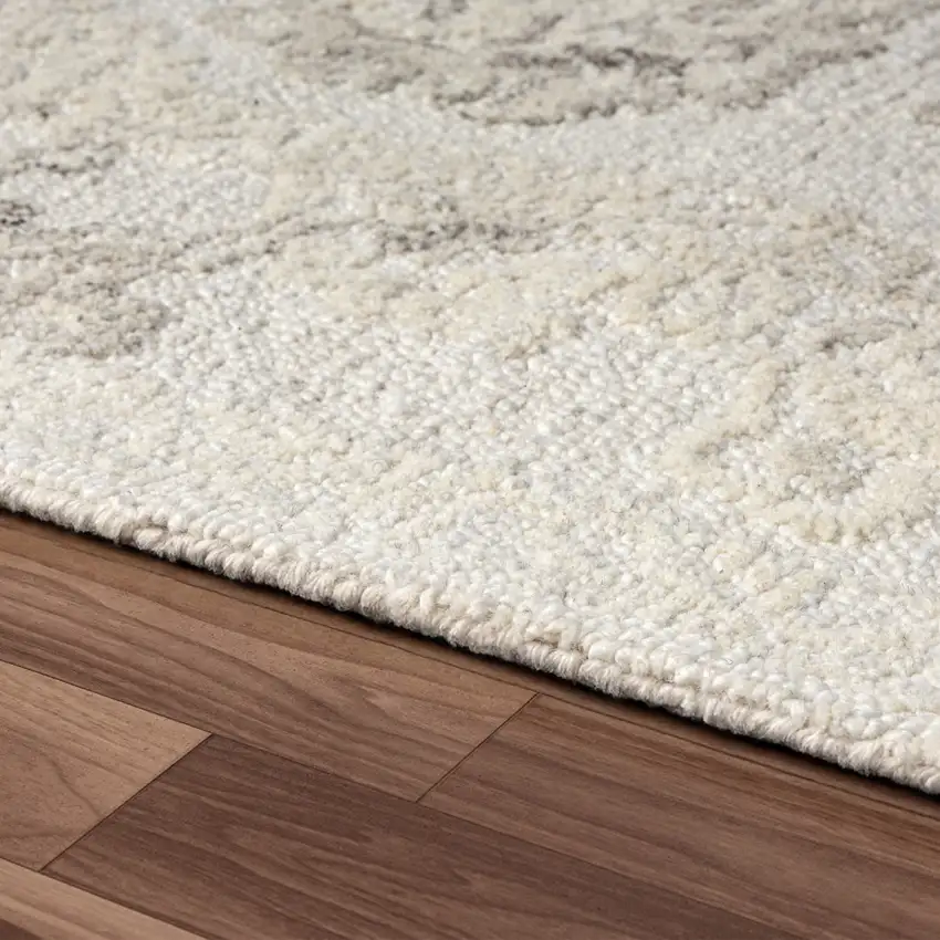 Ivory And Beige Wool Medallion Hand Tufted Square Rug Photo 7