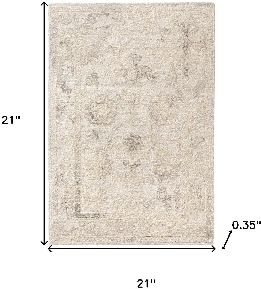 Ivory And Beige Wool Medallion Hand Tufted Square Rug Photo 3