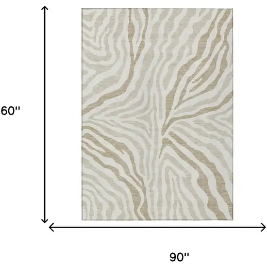 Ivory And Beige Zebra Print Washable Indoor Outdoor Area Rug Photo 7