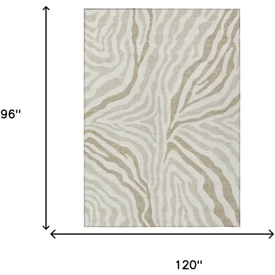 Ivory And Beige Zebra Print Washable Indoor Outdoor Area Rug Photo 7