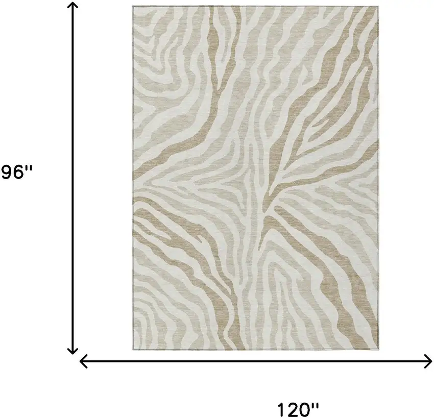 Ivory And Beige Zebra Print Washable Indoor Outdoor Area Rug Photo 7