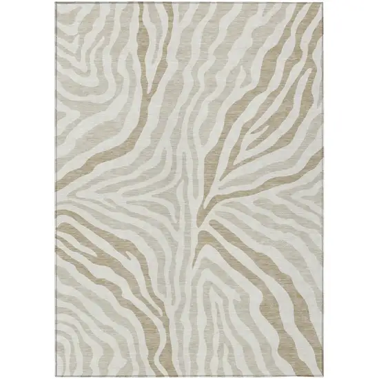 Ivory And Beige Zebra Print Washable Indoor Outdoor Area Rug Photo 2