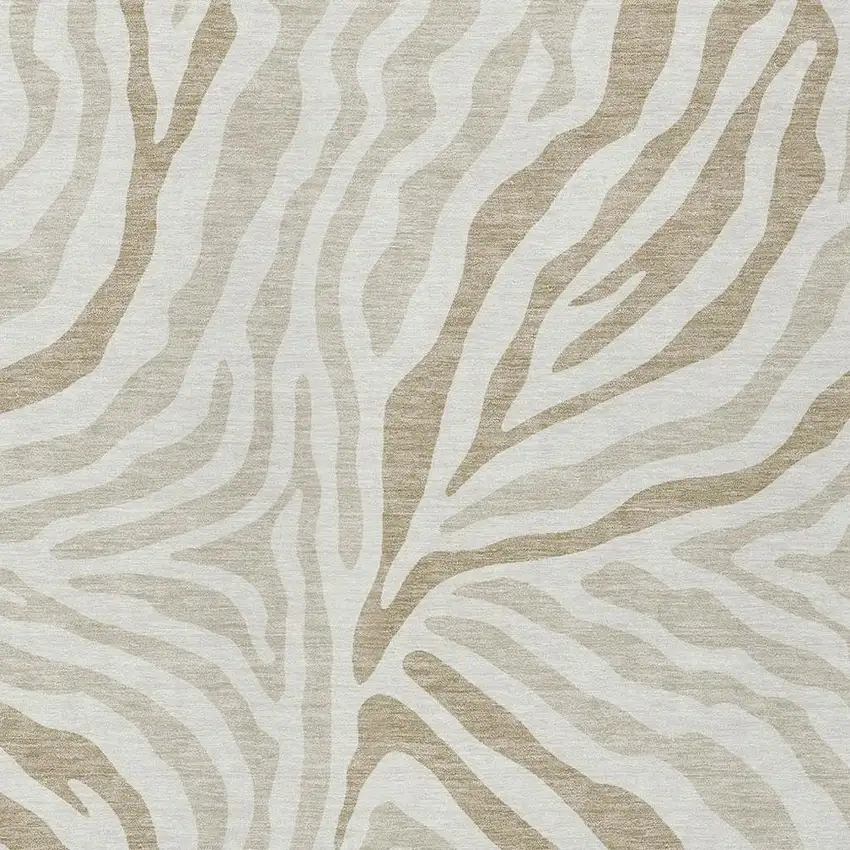 Ivory And Beige Zebra Print Washable Indoor Outdoor Area Rug Photo 3