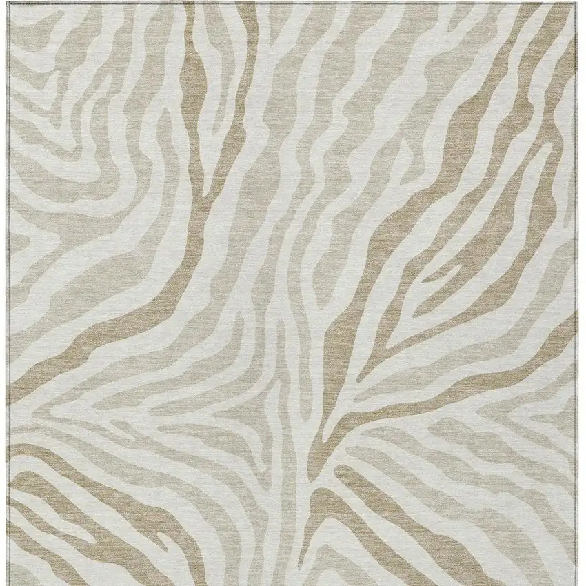 Ivory And Beige Zebra Print Washable Indoor Outdoor Area Rug Photo 4