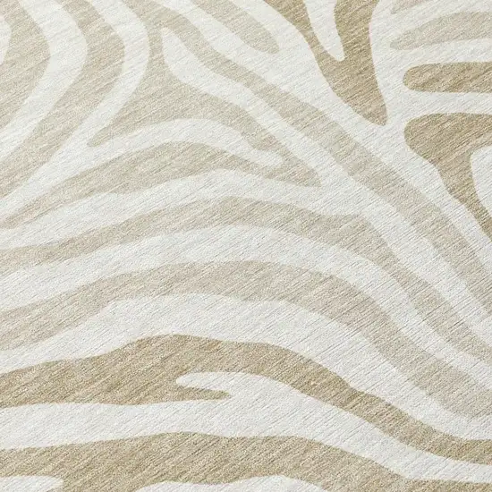 Ivory And Beige Zebra Print Washable Indoor Outdoor Area Rug Photo 6