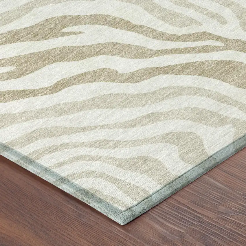 Ivory And Beige Zebra Print Washable Indoor Outdoor Area Rug Photo 5
