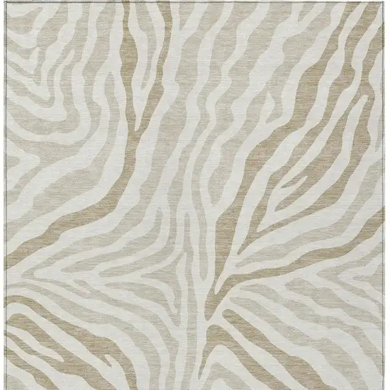 Ivory And Beige Zebra Print Washable Indoor Outdoor Area Rug Photo 4