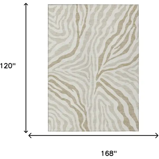 Ivory And Beige Zebra Print Washable Indoor Outdoor Area Rug Photo 7
