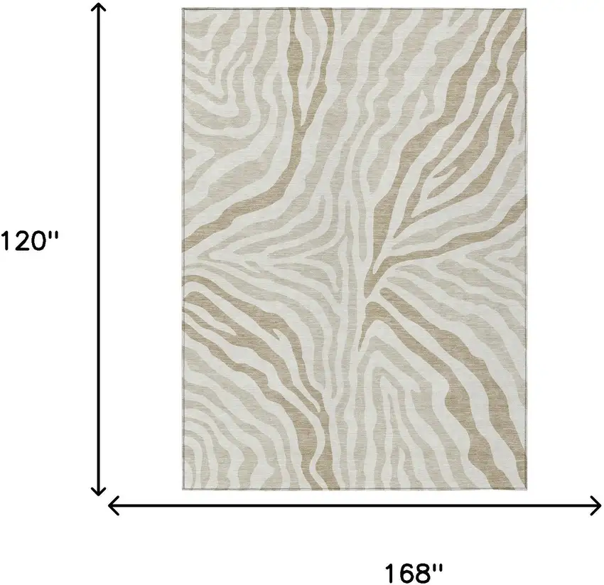 Ivory And Beige Zebra Print Washable Indoor Outdoor Area Rug Photo 7