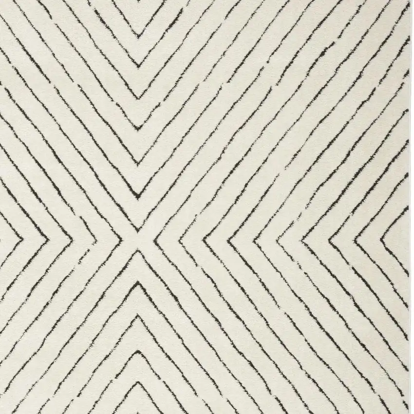 Ivory And Black Abstract Area Rug Photo 2