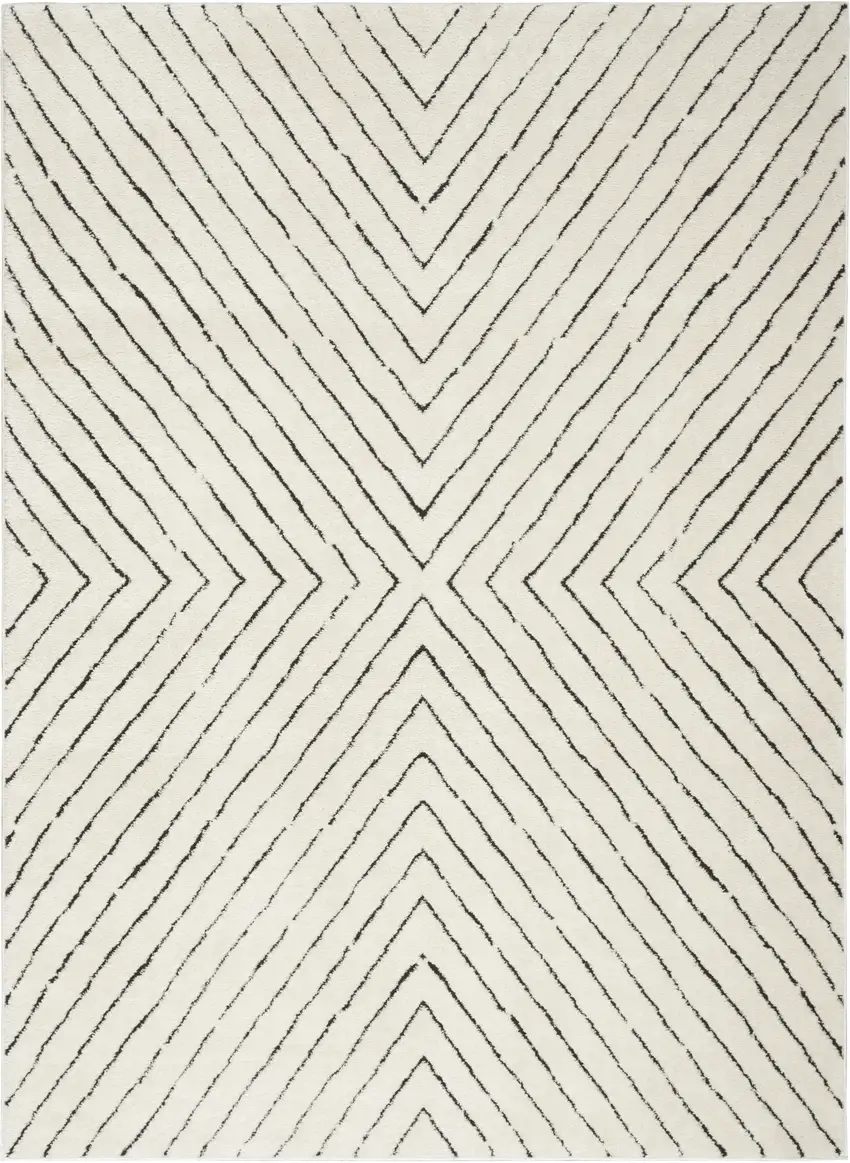Ivory And Black Abstract Area Rug Photo 4
