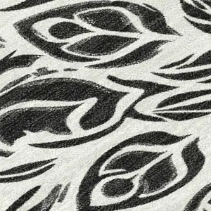 Photo of Ivory And Black Damask Washable Indoor Outdoor Area Rug