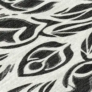 Photo of Ivory And Black Damask Washable Indoor Outdoor Area Rug