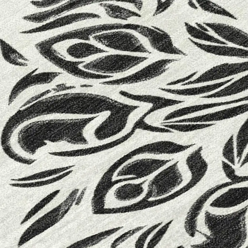 Ivory And Black Damask Washable Indoor Outdoor Area Rug Photo 2