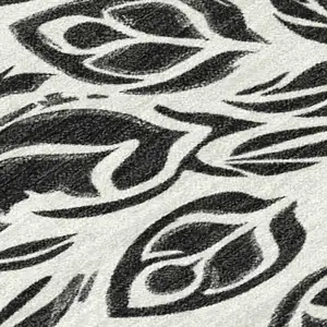 Photo of Ivory And Black Damask Washable Indoor Outdoor Area Rug
