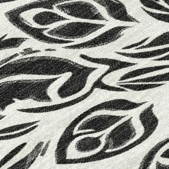 Ivory And Black Damask Washable Indoor Outdoor Area Rug Photo 1