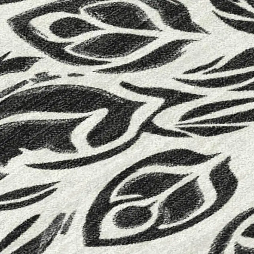 Ivory And Black Damask Washable Indoor Outdoor Area Rug Photo 1