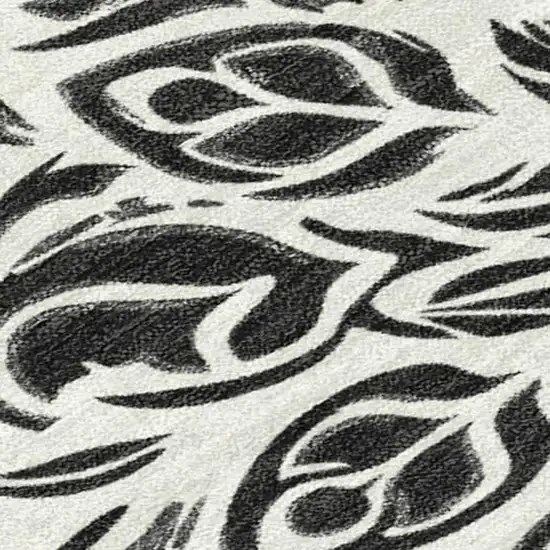 Ivory And Black Damask Washable Indoor Outdoor Area Rug Photo 1