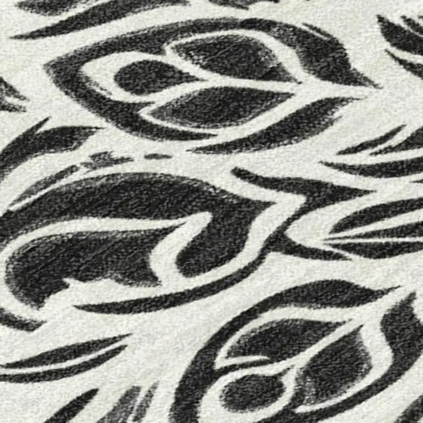 Ivory And Black Damask Washable Indoor Outdoor Area Rug Photo 1