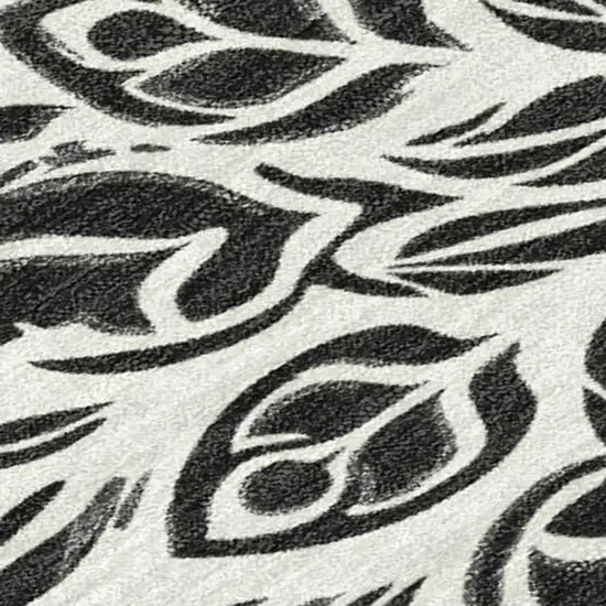 Ivory And Black Damask Washable Indoor Outdoor Area Rug Photo 1