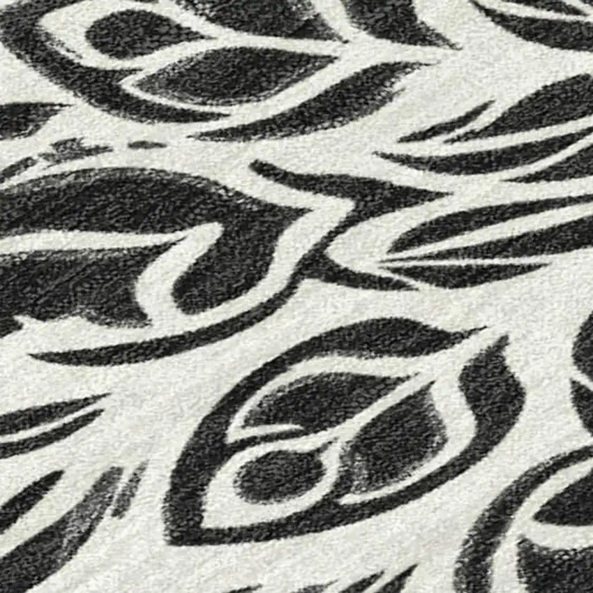 Ivory And Black Damask Washable Indoor Outdoor Area Rug Photo 1