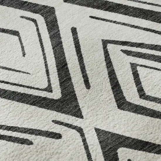 Ivory And Black Diamond Washable Area Rug With UV Protection Photo 9