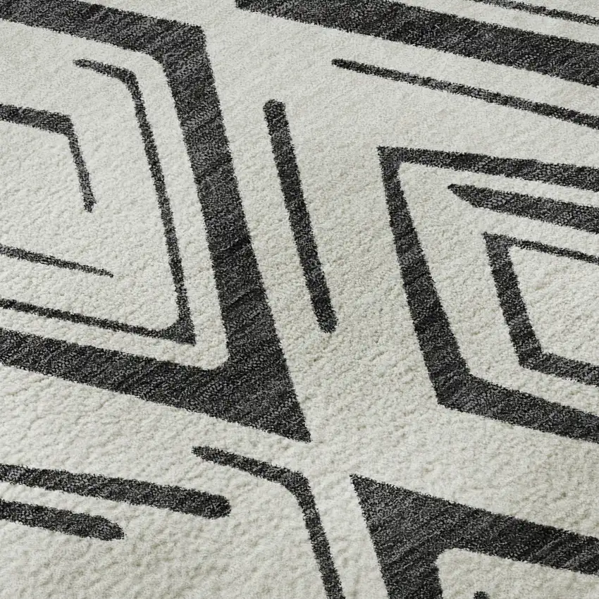 Ivory And Black Diamond Washable Area Rug With UV Protection Photo 9