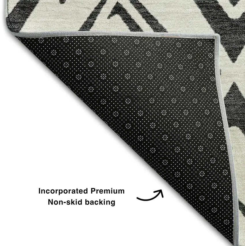 Ivory And Black Diamond Washable Area Rug With UV Protection Photo 6