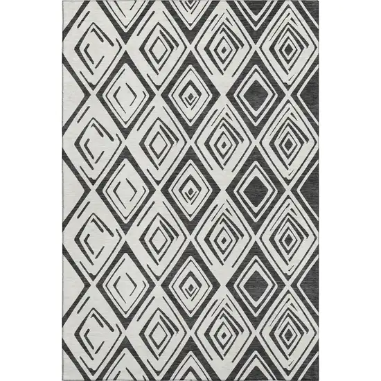 Ivory And Black Diamond Washable Area Rug With UV Protection Photo 1