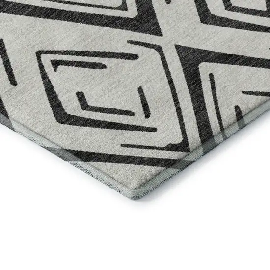 Ivory And Black Diamond Washable Area Rug With UV Protection Photo 7