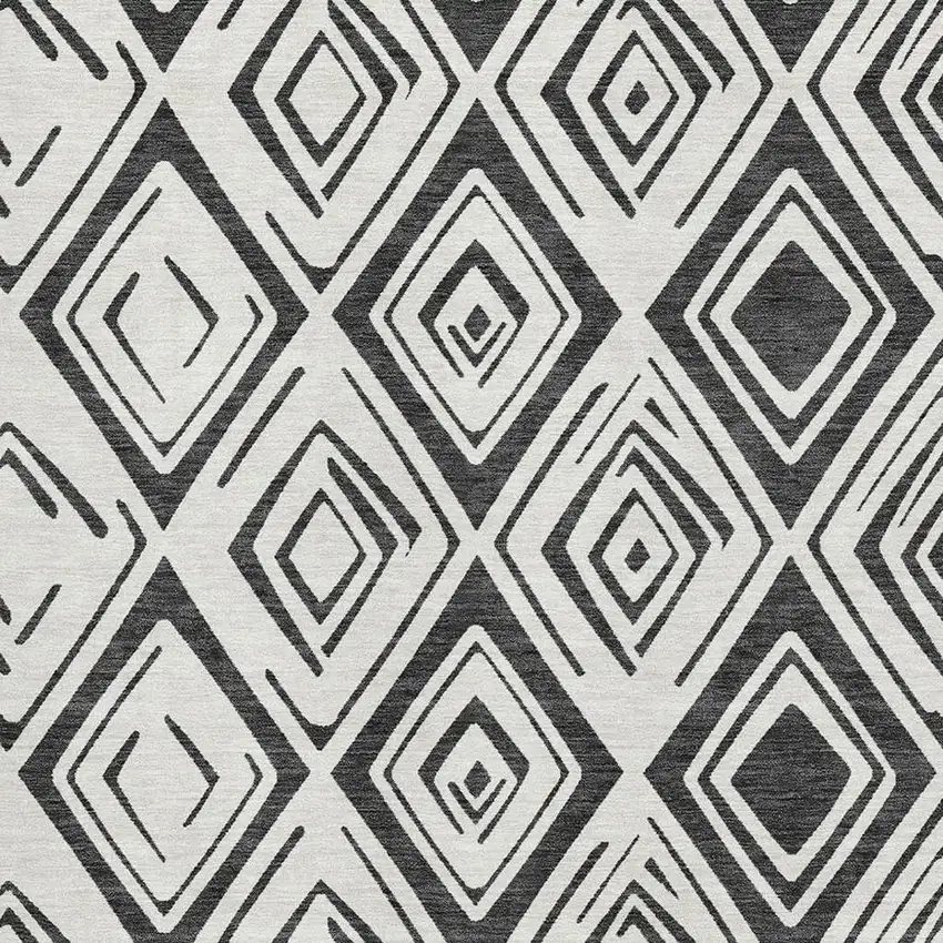 Ivory And Black Diamond Washable Area Rug With UV Protection Photo 3