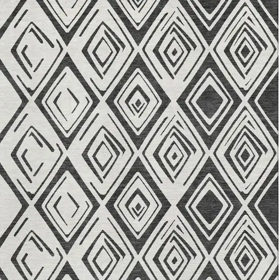 Ivory And Black Diamond Washable Area Rug With UV Protection Photo 3