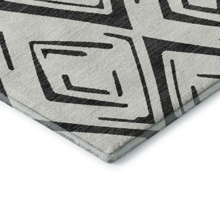 Ivory And Black Diamond Washable Area Rug With UV Protection Photo 8
