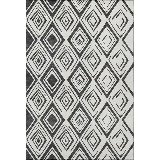 Ivory And Black Diamond Washable Area Rug With UV Protection Photo 4