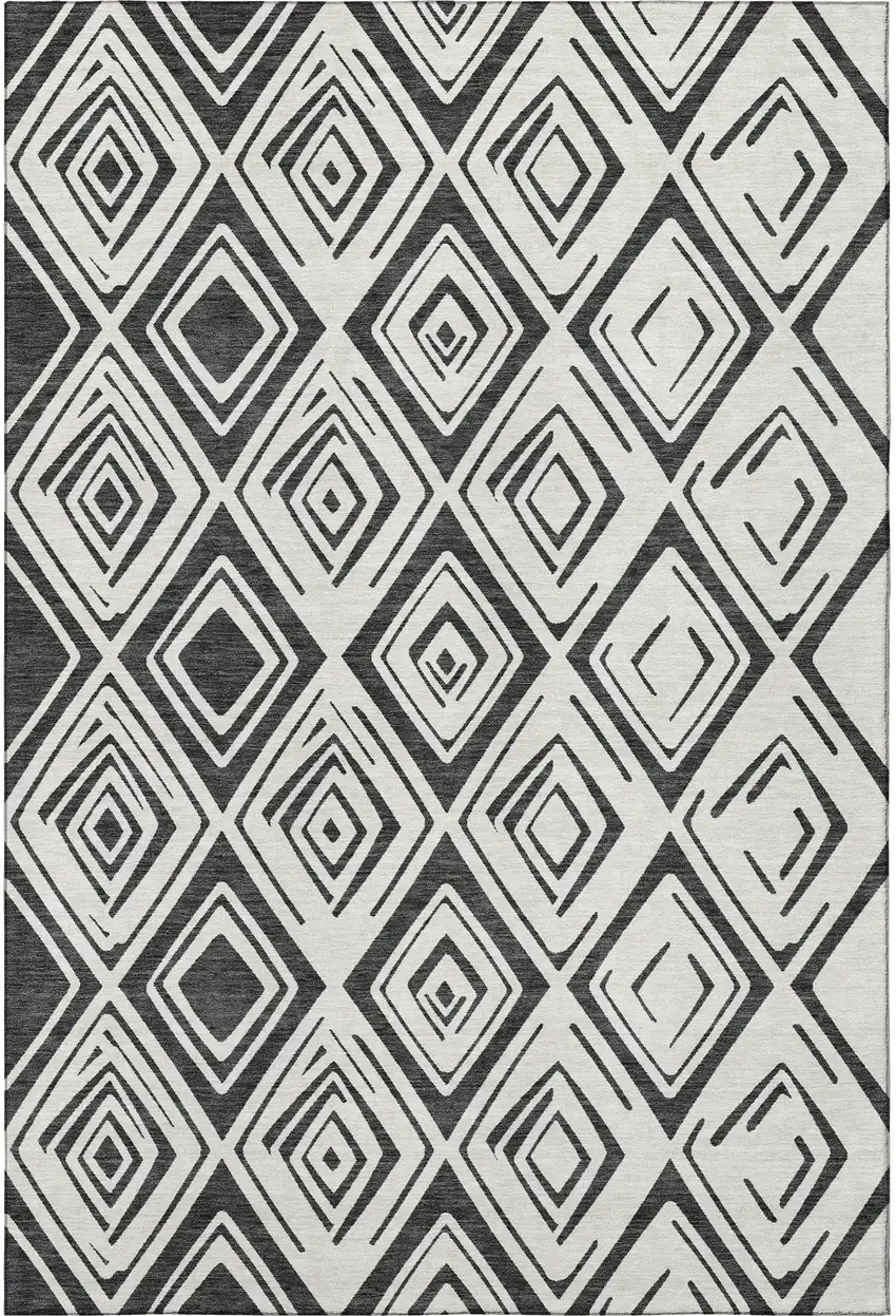 Ivory And Black Diamond Washable Area Rug With UV Protection Photo 4