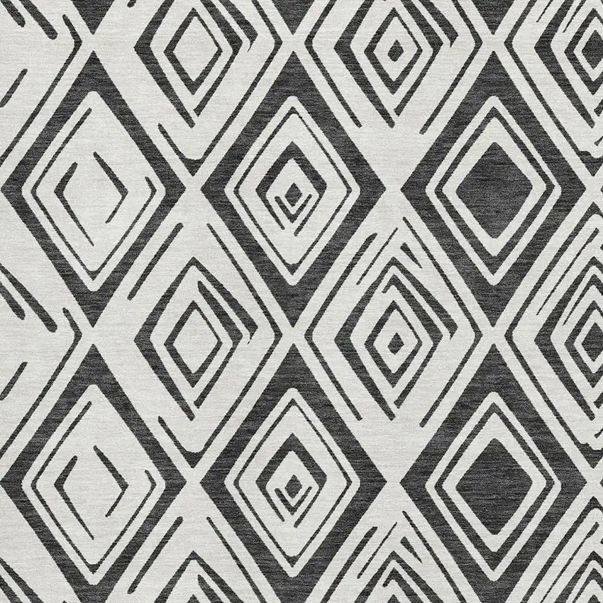 Ivory And Black Diamond Washable Area Rug With UV Protection Photo 3