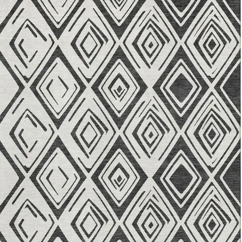 Ivory And Black Diamond Washable Area Rug With UV Protection Photo 4