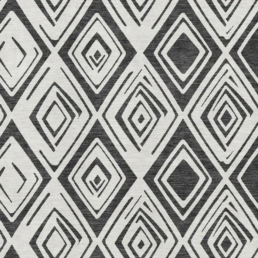 Ivory And Black Diamond Washable Area Rug With UV Protection Photo 3