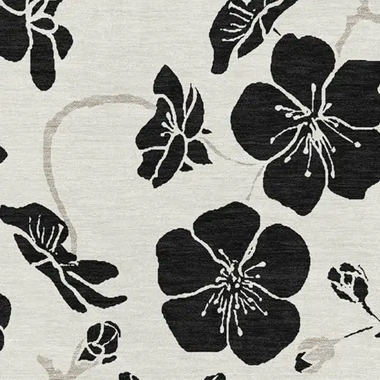 Ivory And Black Floral Washable Area Rug With UV Protection Photo 4