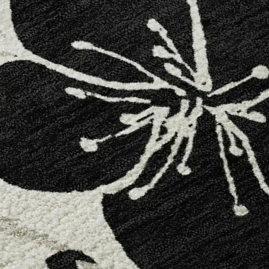 Ivory And Black Floral Washable Area Rug With UV Protection Photo 2
