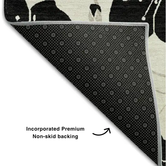 Ivory And Black Floral Washable Area Rug With UV Protection Photo 7