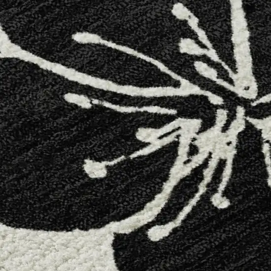 Ivory And Black Floral Washable Area Rug With UV Protection Photo 2