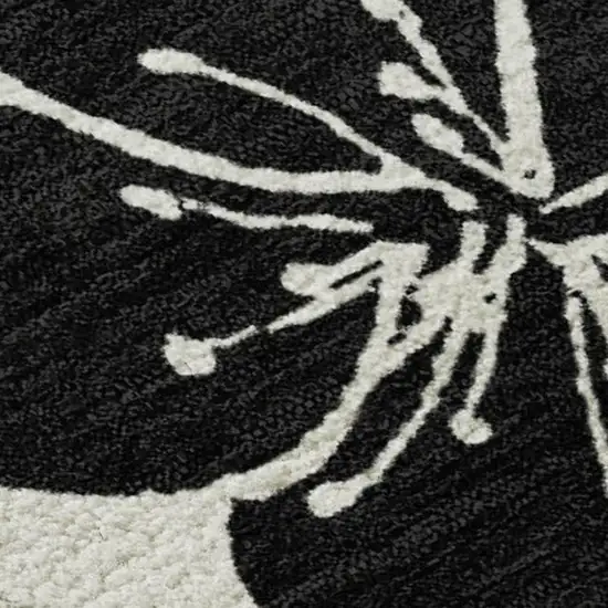 Ivory And Black Floral Washable Area Rug With UV Protection Photo 2