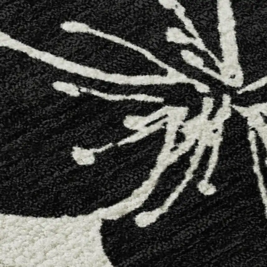 Ivory And Black Floral Washable Area Rug With UV Protection Photo 2