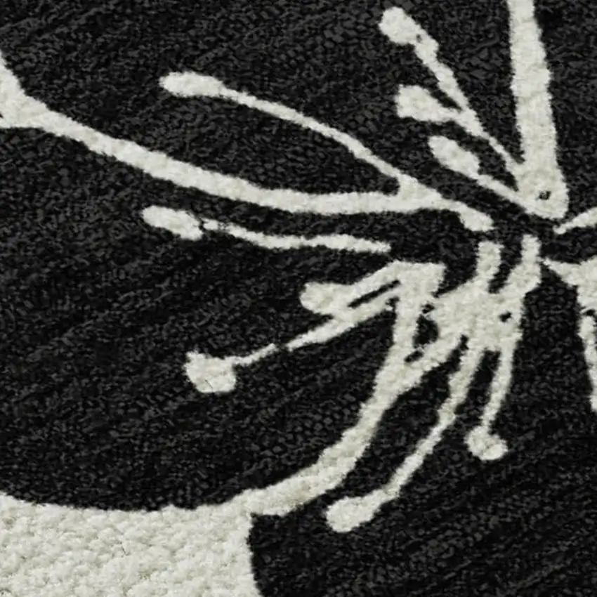 Ivory And Black Floral Washable Area Rug With UV Protection Photo 2
