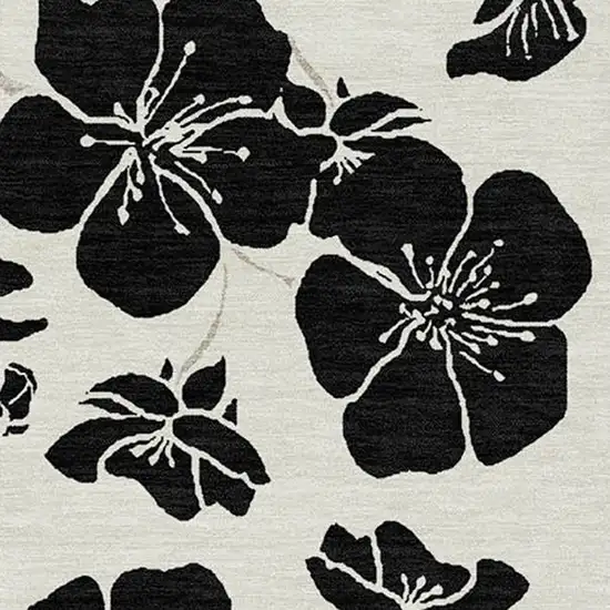 Ivory And Black Floral Washable Indoor Outdoor Area Rug Photo 6