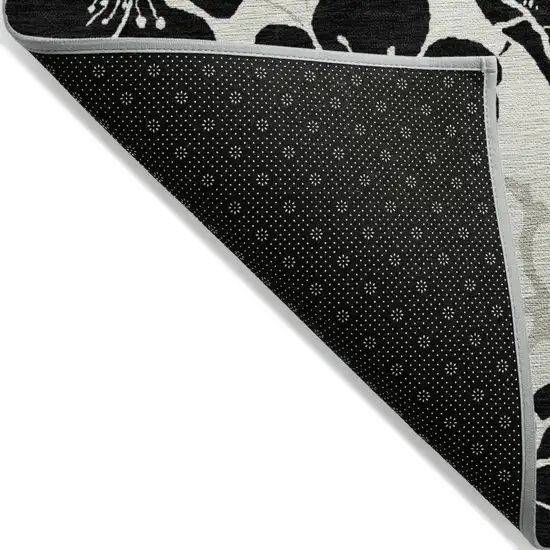Ivory And Black Floral Washable Indoor Outdoor Area Rug Photo 4