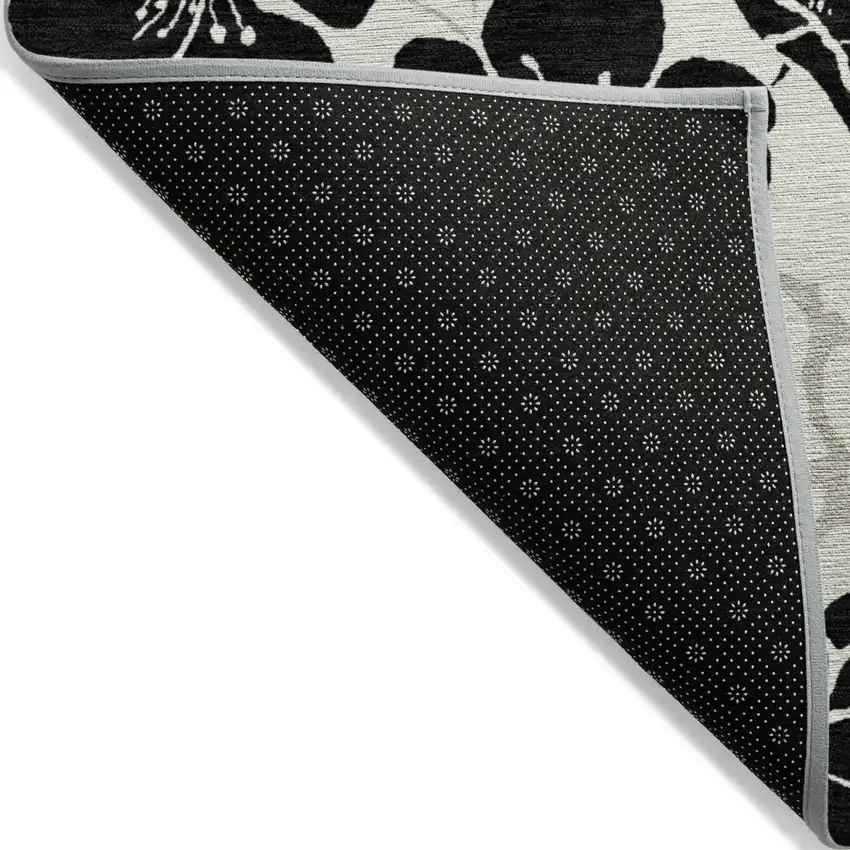 Ivory And Black Floral Washable Indoor Outdoor Area Rug Photo 4